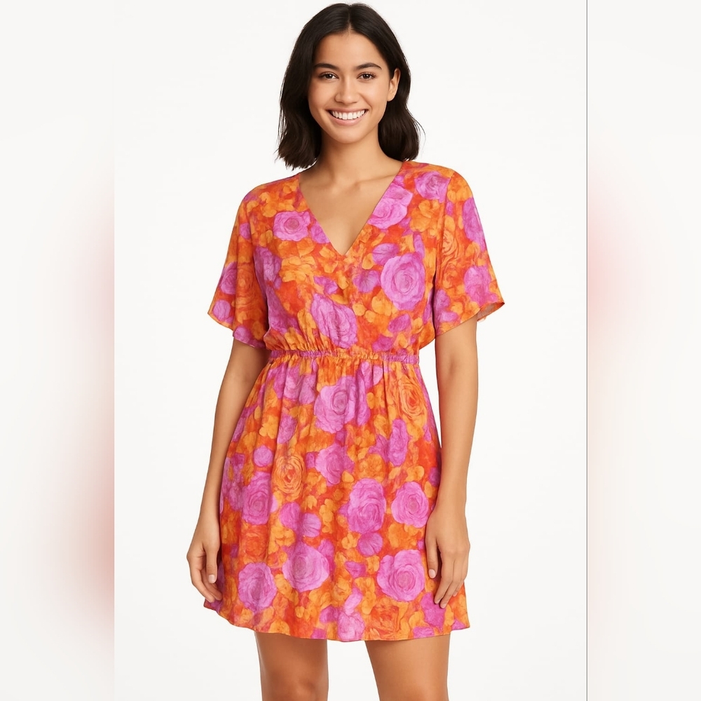 NWT Layla midi Dress Multicolor Floral Pattern Sz 3X‎ V-Neck Casual Sheer Dress